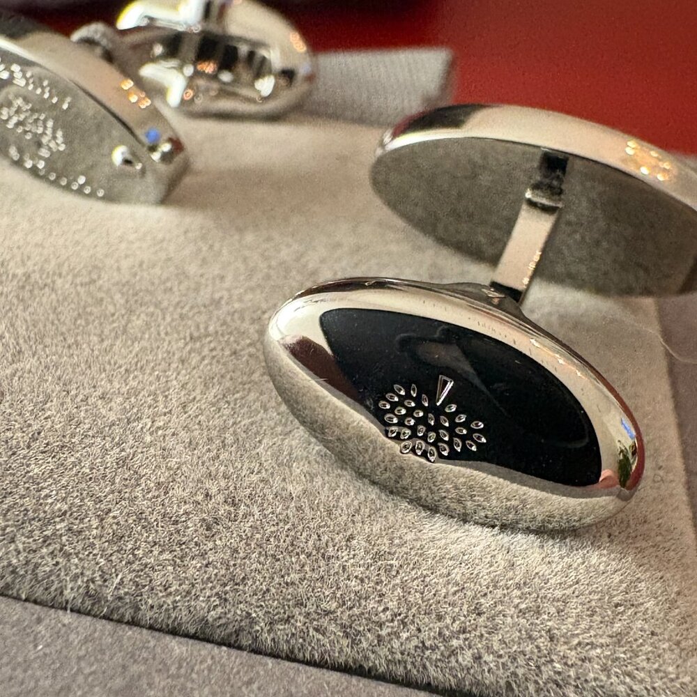 Mulberry Silver Cufflinks (NEW) Oval with Mulberry Logo